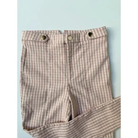 Forever 21 Nude Pink White Gingham High Waisted Fitted Ankle Length Pants Wms XS - Picture 7 of 10